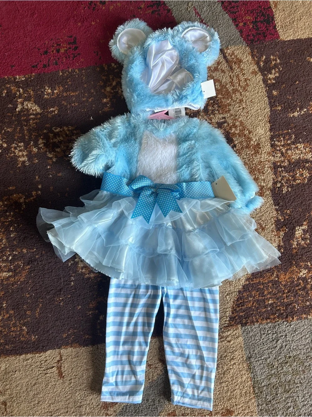 Blue Fluffy Bear Tutu Kids Costume with Striped Leggings